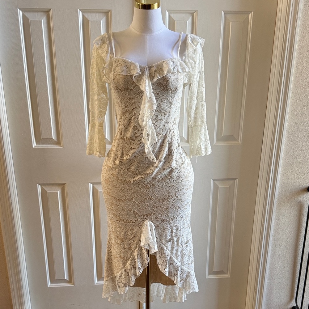 NWT Cream Lace Dress with Ruffle Details